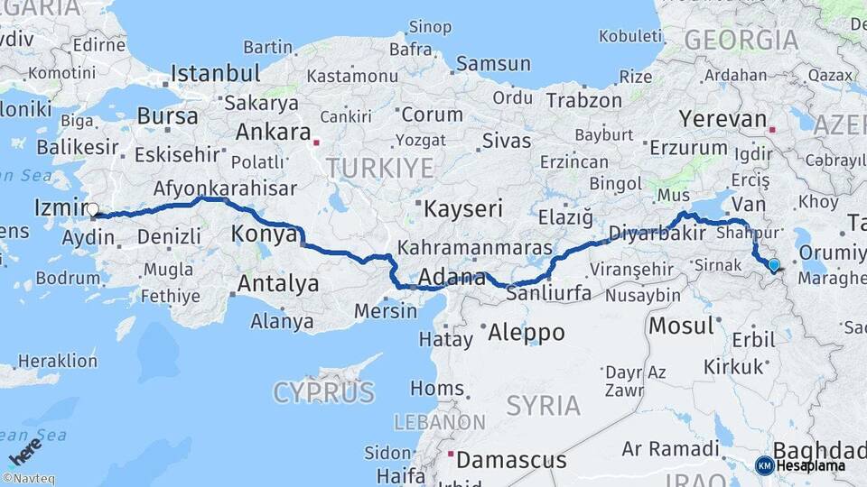 Hakkari Şemdinli İzmir Arası Kaç Km - Yol Haritası