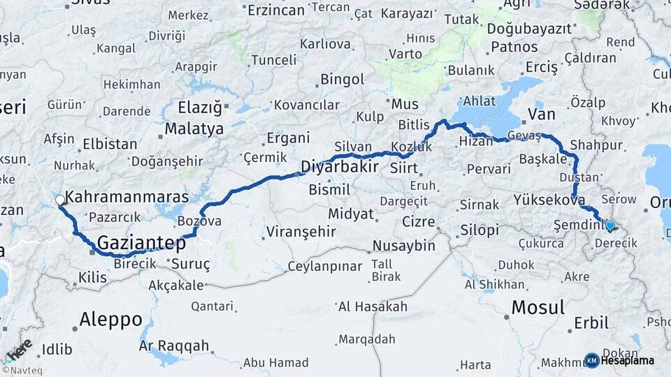 Hakkari Şemdinli Kahramanmaraş Arası Kaç Km - Yol Haritası