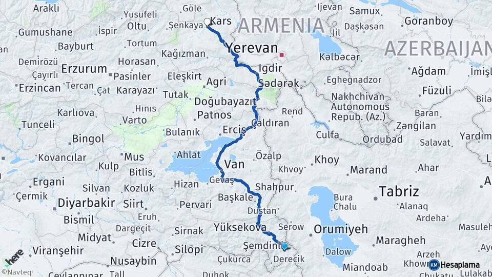 Hakkari Şemdinli Kars Arası Kaç Km - Yol Haritası