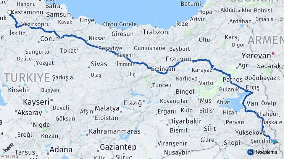 Hakkari Şemdinli Kastamonu Arası Kaç Km - Yol Haritası