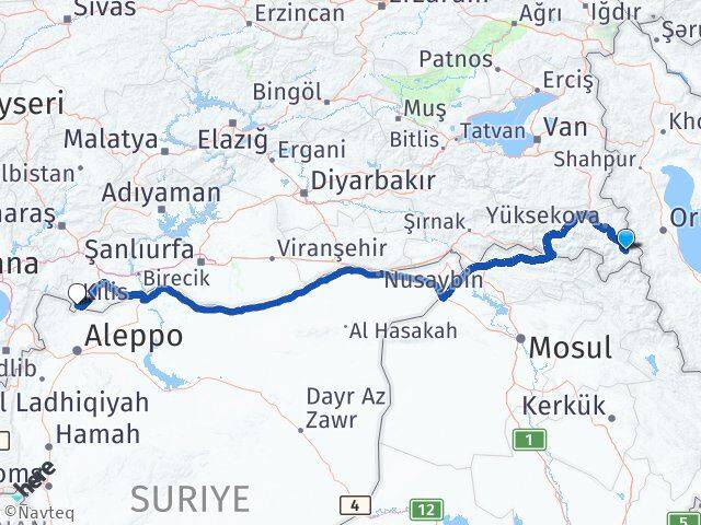 Hakkari Şemdinli Kilis Arası Kaç Km - Yol Haritası