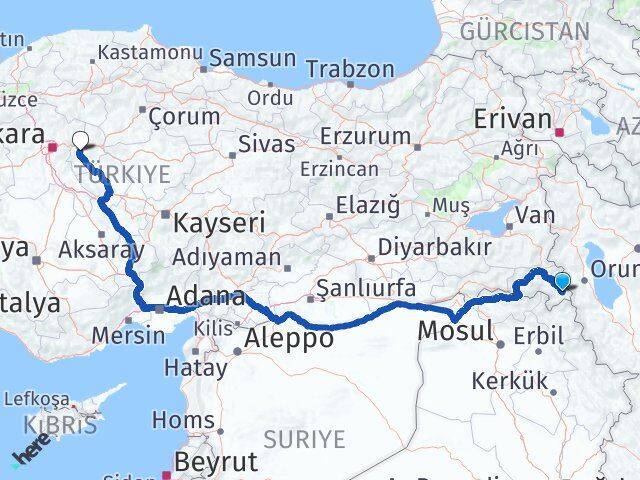 Hakkari Şemdinli Kırıkkale Arası Kaç Km - Yol Haritası
