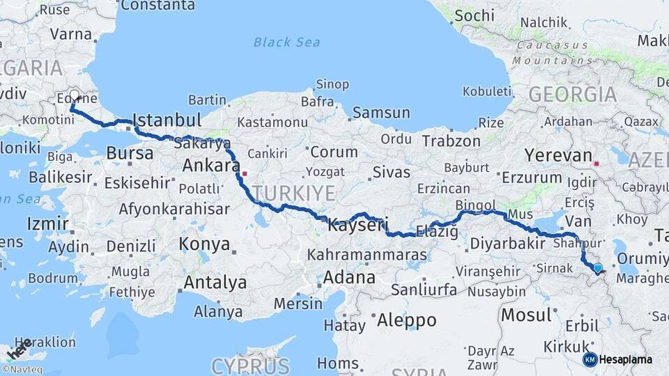 Hakkari Şemdinli Kırklareli Arası Kaç Km - Yol Haritası
