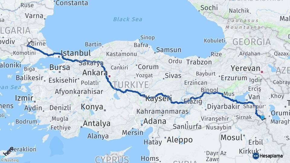 Hakkari Şemdinli Lalapaşa Edirne Arası Kaç Km - Yol Haritası