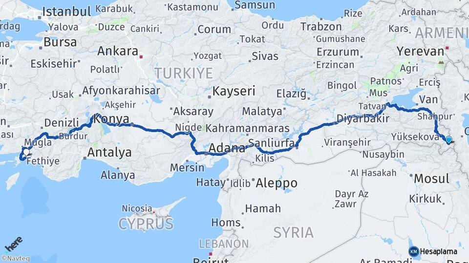 Hakkari Şemdinli Muğla Arası Kaç Km - Yol Haritası