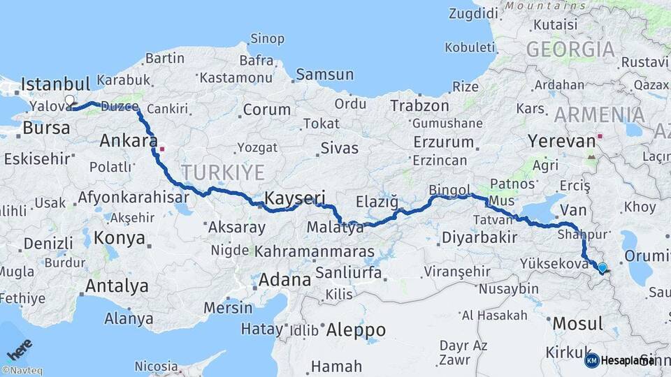 Hakkari Şemdinli Sakarya Arası Kaç Km - Yol Haritası