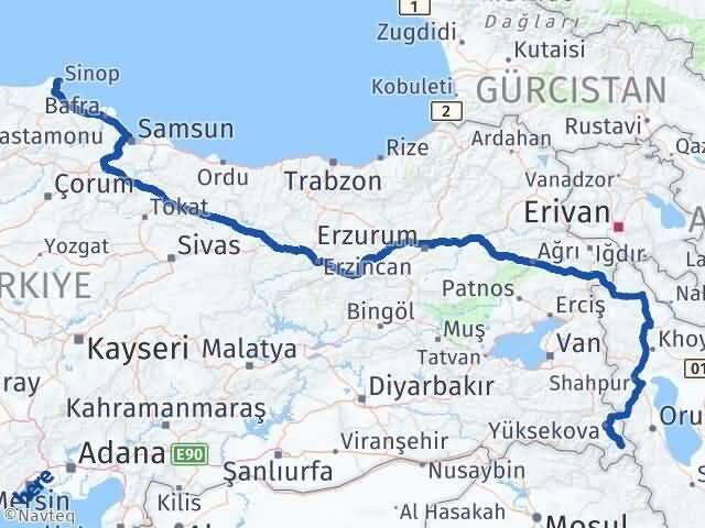Hakkari Şemdinli Sinop Arası Kaç Km - Yol Haritası