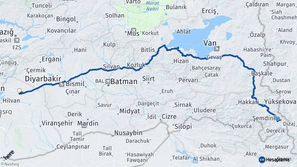 Hakkari Şemdinli Siverek Şanlıurfa Arası Kaç Km - Yol Haritası