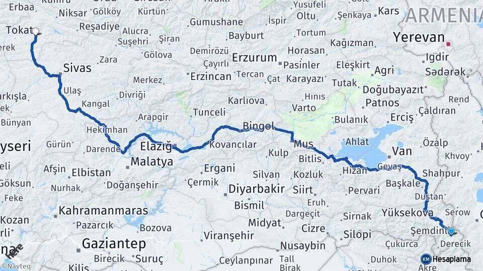 Hakkari Şemdinli Tokat Arası Kaç Km - Yol Haritası