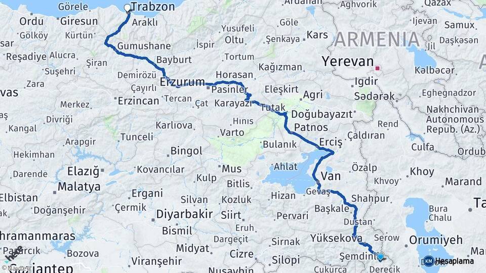 Hakkari Şemdinli Trabzon Arası Kaç Km - Yol Haritası