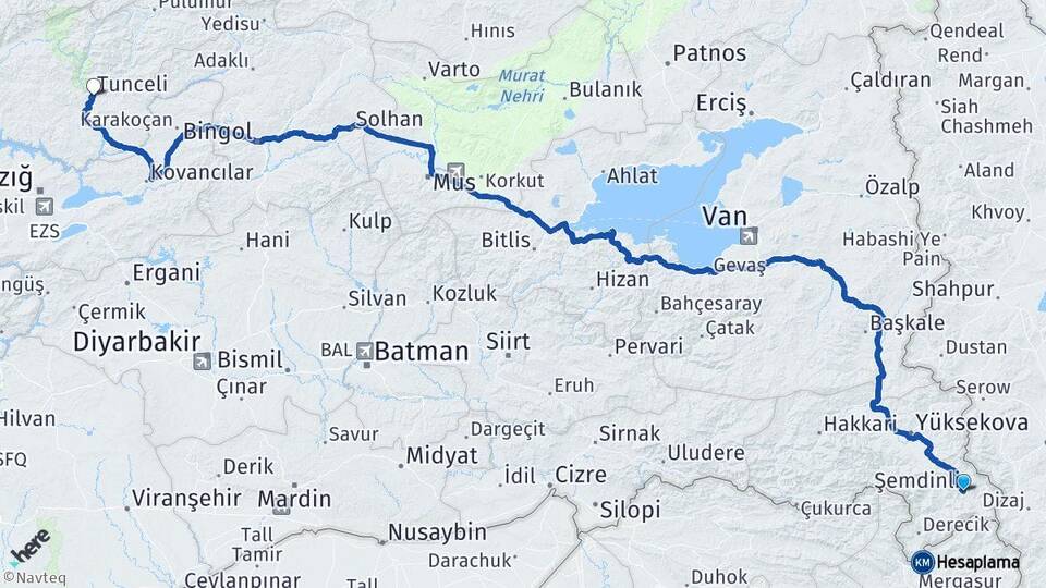 Hakkari Şemdinli Tunceli Arası Kaç Km - Yol Haritası