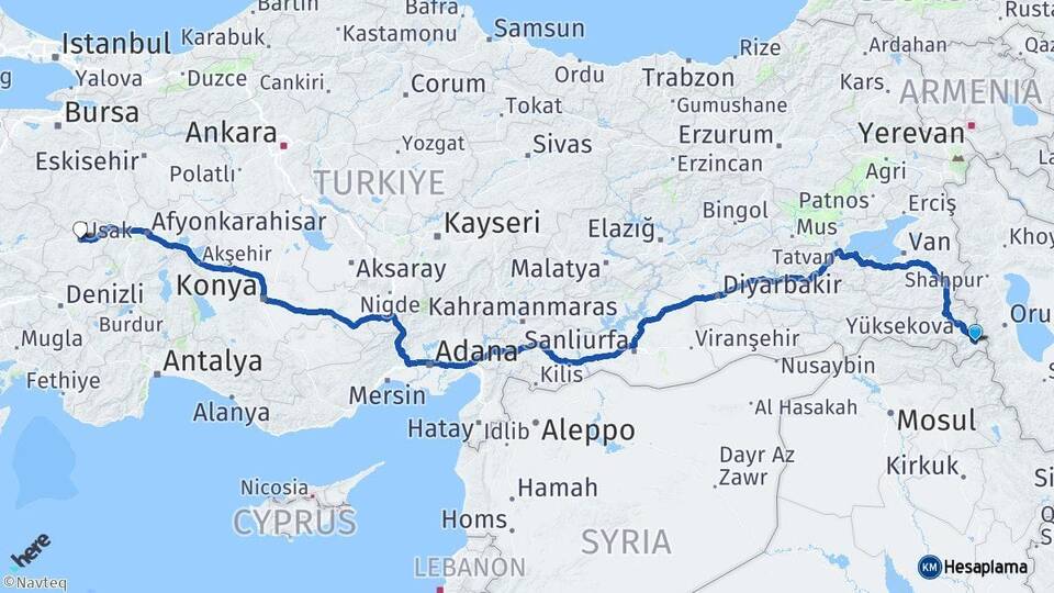 Hakkari Şemdinli Uşak Arası Kaç Km - Yol Haritası