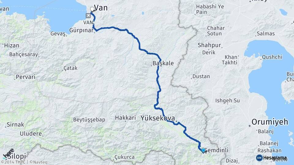 Hakkari Şemdinli Van Arası Kaç Km - Yol Haritası