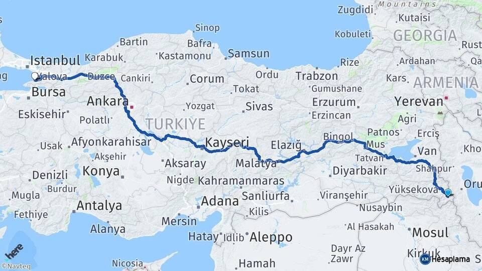 Hakkari Şemdinli Yalova Arası Kaç Km - Yol Haritası