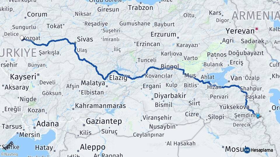 Hakkari Şemdinli Yozgat Arası Kaç Km - Yol Haritası