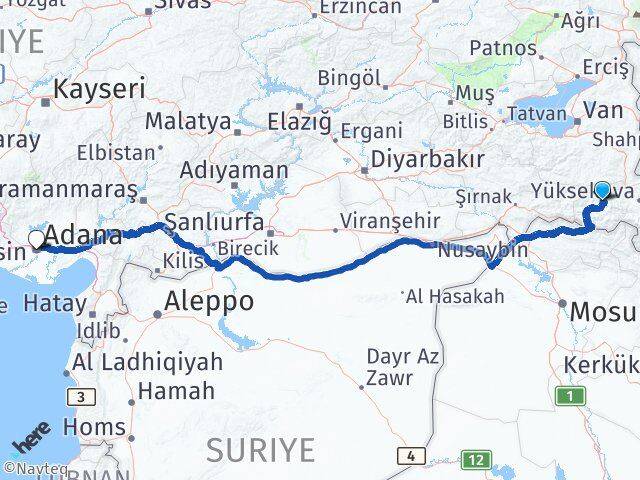 Hakkari Seyhan Arası Kaç Km - Yol Tarifi