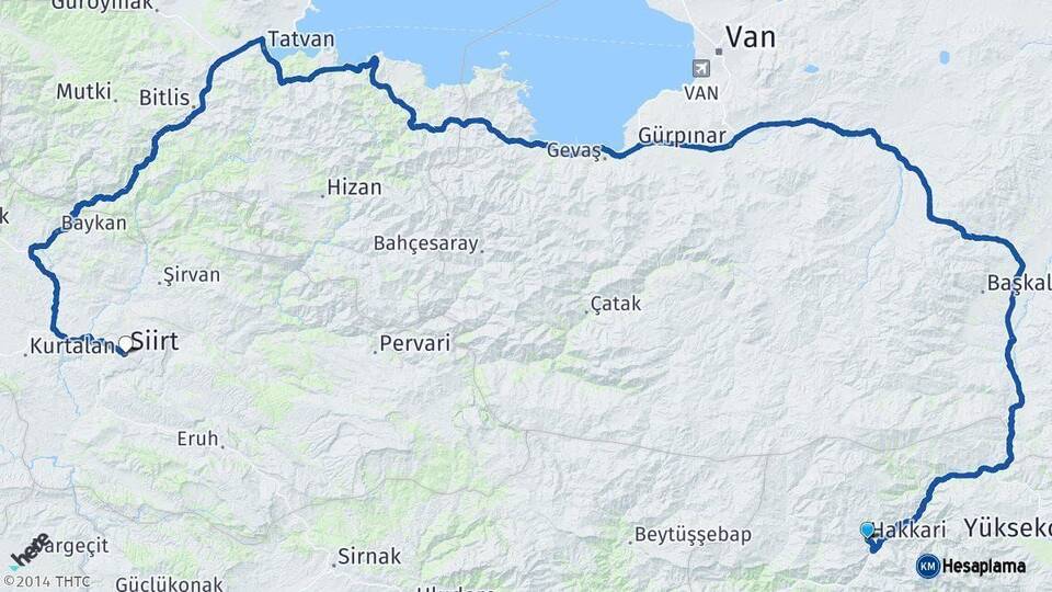 Hakkari Siirt Arası Kaç Km - Yol Haritası