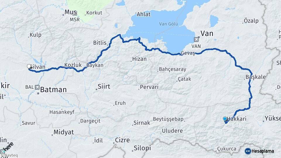 Hakkari Silvan Diyarbakır Arası Kaç Km - Yol Haritası