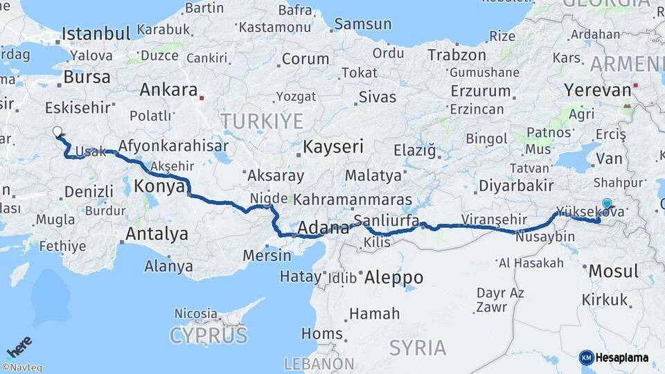 Hakkari Simav Kütahya Arası Kaç Km - Yol Haritası