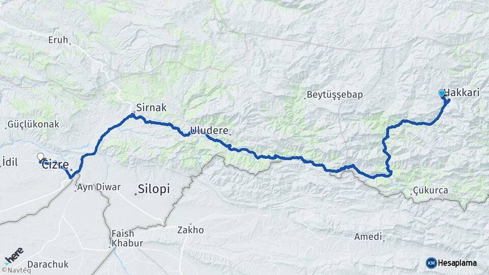 Hakkari Şırnak Şerafettin Elçi Havalimanı Arası Kaç Km - Yol Haritası