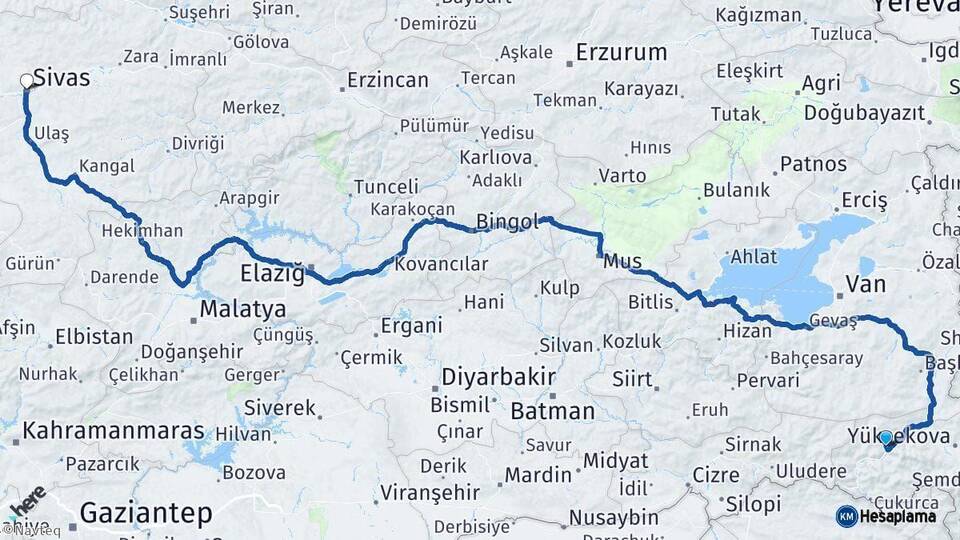 Hakkari Sivas Arası Kaç Km - Yol Haritası