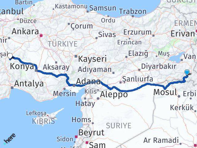 Hakkari Şuhut Afyonkarahisar Arası Kaç Km - Yol Haritası