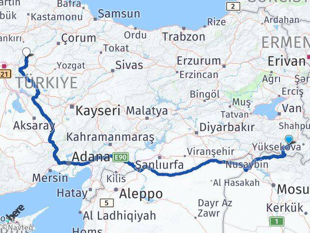 Hakkari Sulakyurt Kırıkkale Arası Kaç Km - Yol Haritası