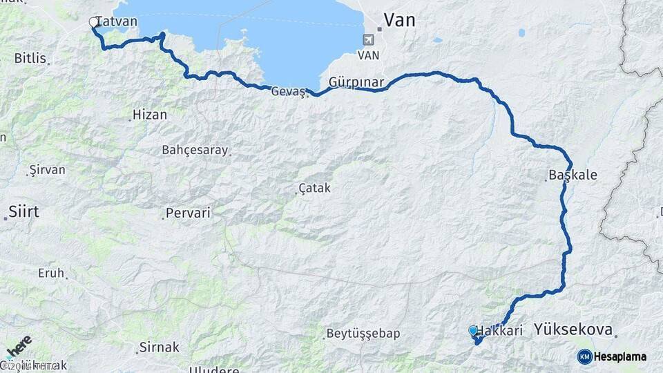 Hakkari Tatvan Bitlis Arası Kaç Km - Yol Haritası