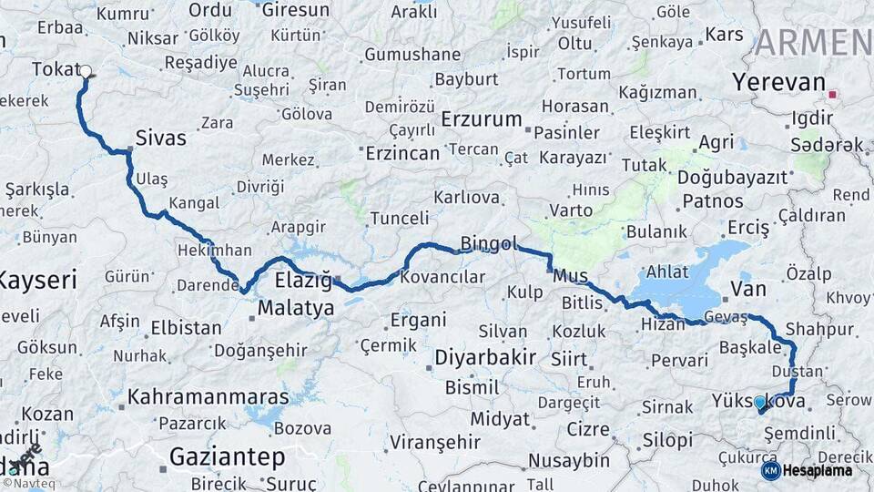 Hakkari Tokat Arası Kaç Km - Yol Haritası