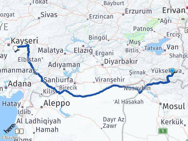 Hakkari Tomarza Kayseri Arası Kaç Km - Yol Haritası