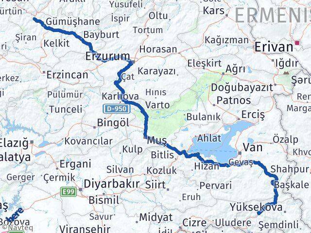 Hakkari Torul Gümüşhane Arası Kaç Km - Yol Haritası