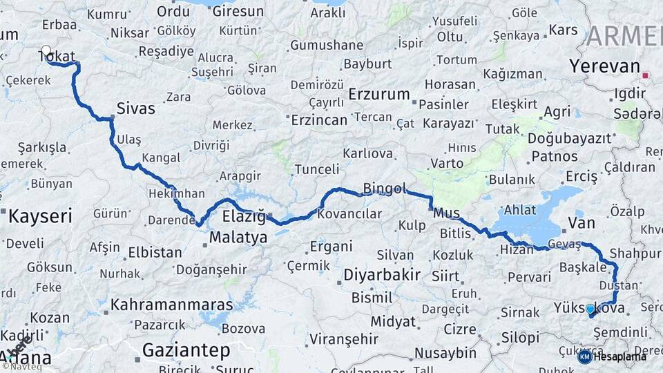 Hakkari Turhal Tokat Arası Kaç Km - Yol Haritası