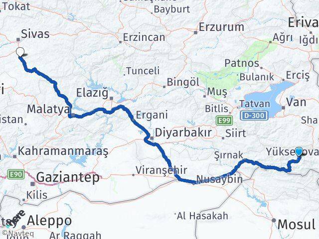 Hakkari Ulaş Sivas Arası Kaç Km - Yol Haritası