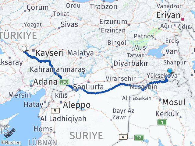 Hakkari Ürgüp Nevşehir Arası Kaç Km - Yol Haritası