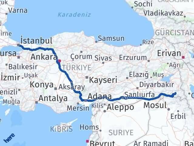 Hakkari Üsküdar İstanbul Arası Kaç Km - Yol Haritası