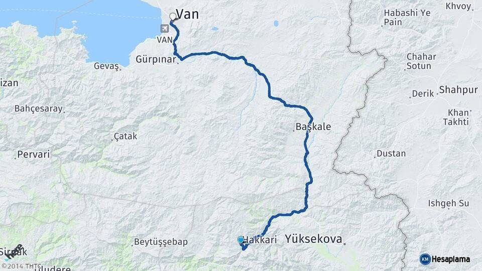 Hakkari Van Arası Kaç Km - Yol Haritası