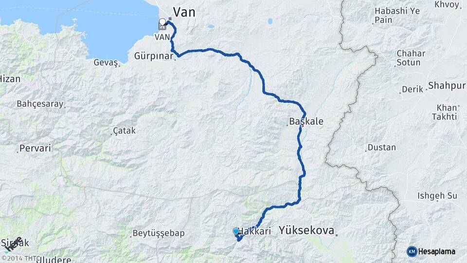 Hakkari Van Ferit Melen Havalimanı Arası Kaç Km - Yol Haritası