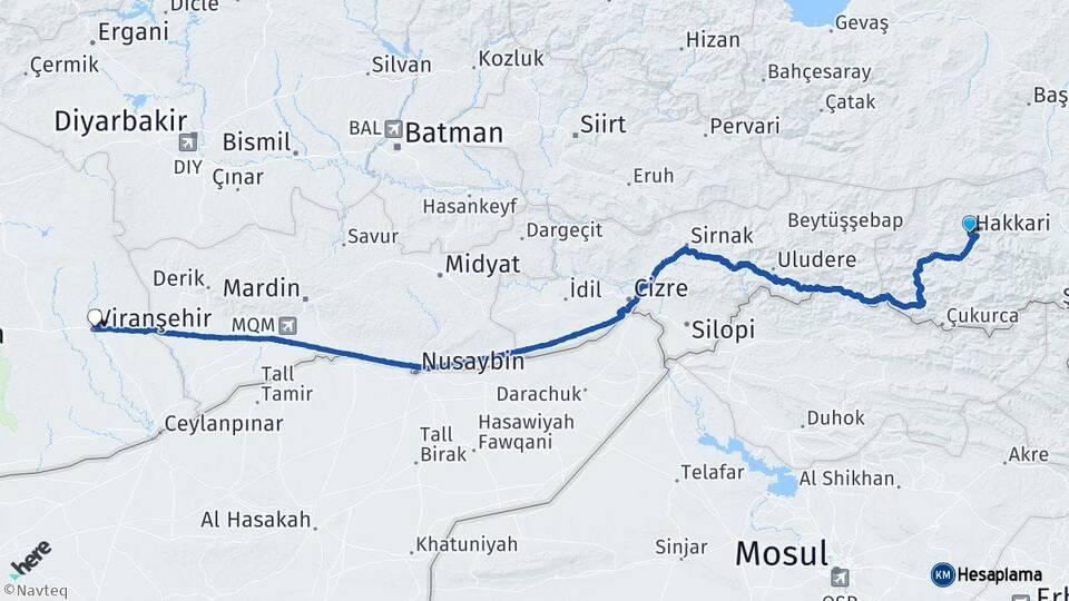 Hakkari Viranşehir Şanlıurfa Arası Kaç Km - Yol Haritası