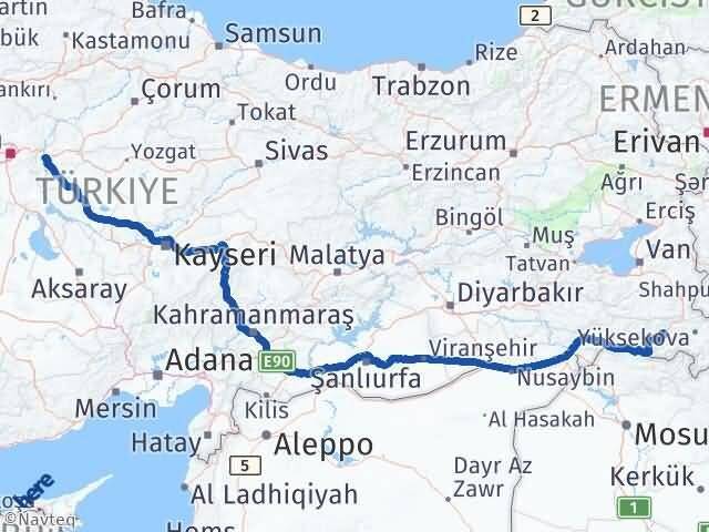 Hakkari Yahşihan Kırıkkale Arası Kaç Km - Yol Haritası