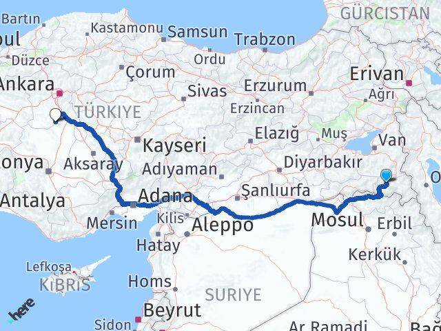 Hakkari Yukarısebil Haymana Ankara Arası Kaç Km - Yol Haritası