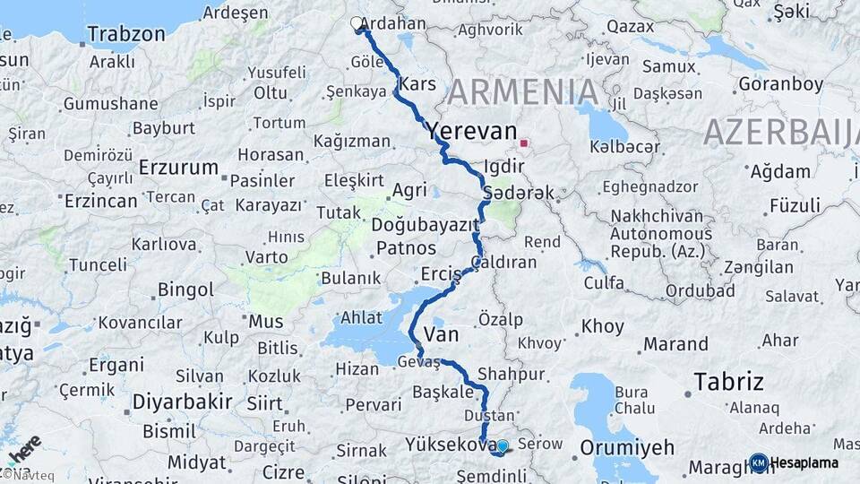 Hakkari Yüksekova Ardahan Arası Kaç Km - Yol Haritası