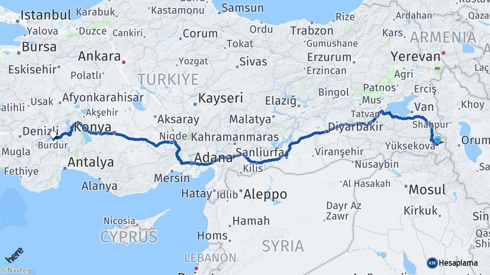 Hakkari Yüksekova Burdur Arası Kaç Km - Yol Haritası