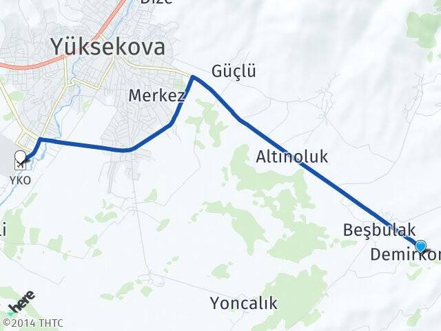 Demirkonak Yüksekova S. Eyyubi Havalimanı Arası Kaç Km - Yol Tarifi