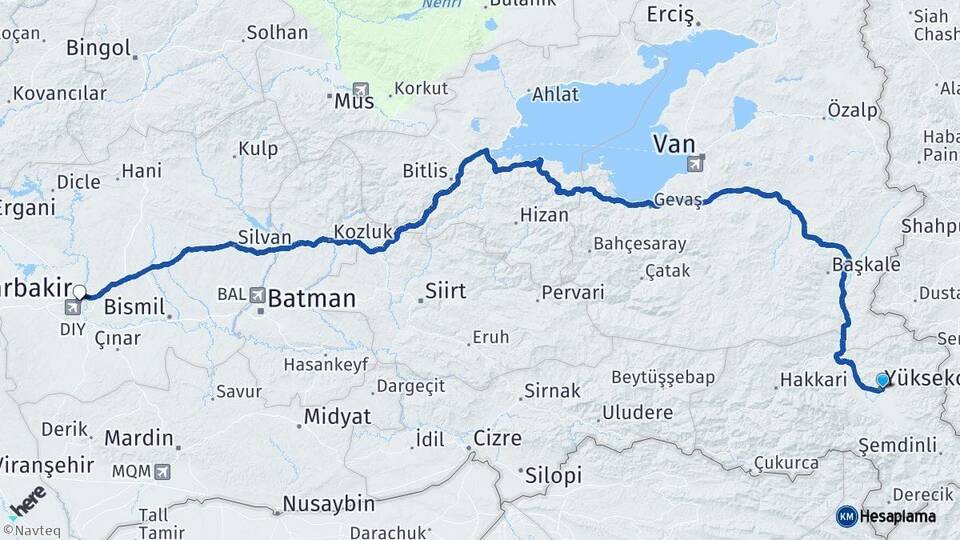 Hakkari Yüksekova Diyarbakır Arası Kaç Km - Yol Haritası