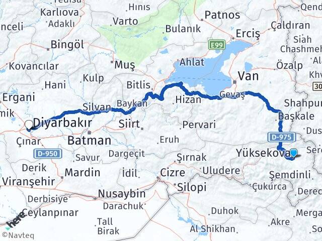 Hakkari Yüksekova Diyarbakır Havalimanı Arası Kaç Km - Yol Haritası
