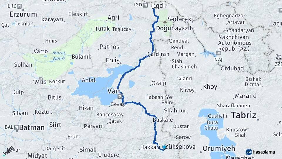 Hakkari Yüksekova Iğdır Arası Kaç Km - Yol Haritası