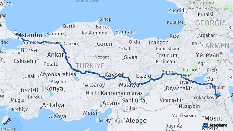 Hakkari Yüksekova İstanbul Havalimanı Arası Kaç Km - Yol Haritası