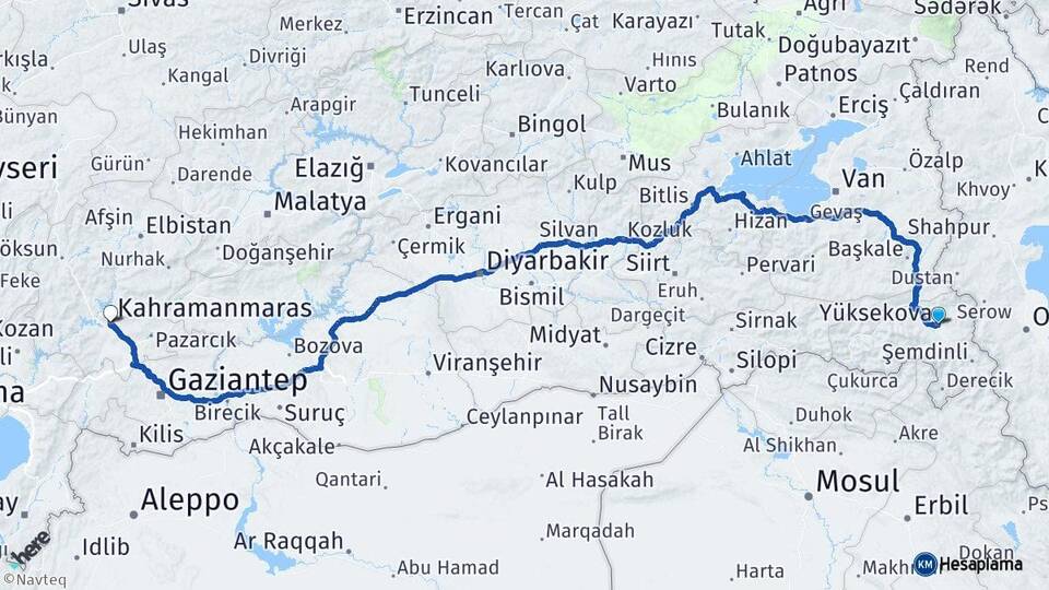 Hakkari Yüksekova Kahramanmaraş Arası Kaç Km - Yol Haritası