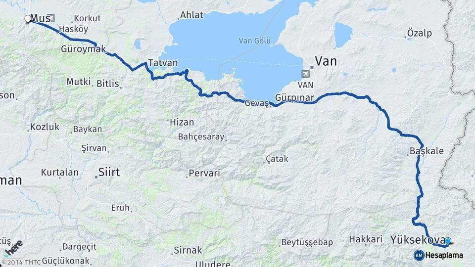 Hakkari Yüksekova Muş Arası Kaç Km - Yol Haritası