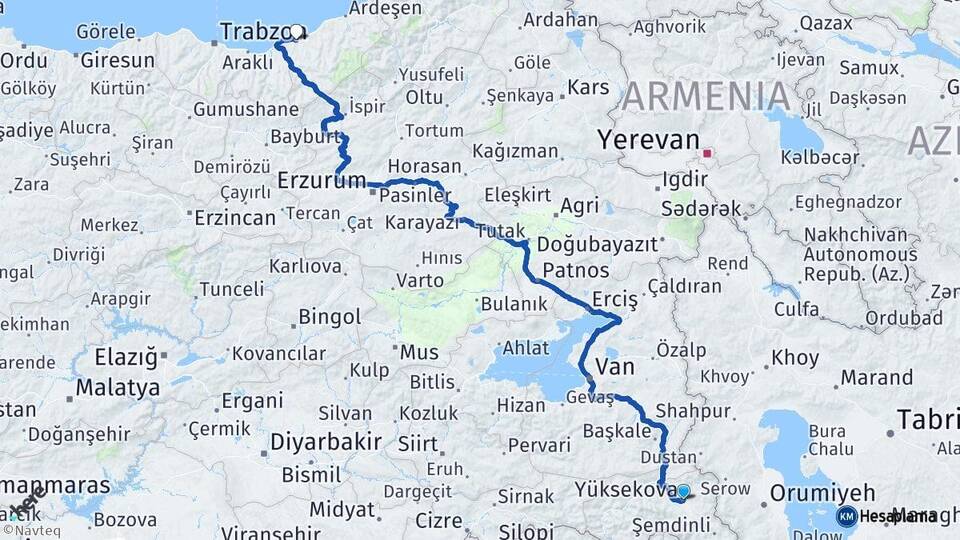 Hakkari Yüksekova Rize Arası Kaç Km - Yol Haritası